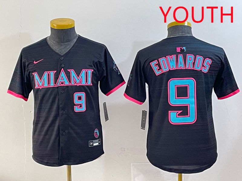 Youth 2025 Miami Marlins #9 Edwards Black Joint Name Nike MLB Jersey style 6